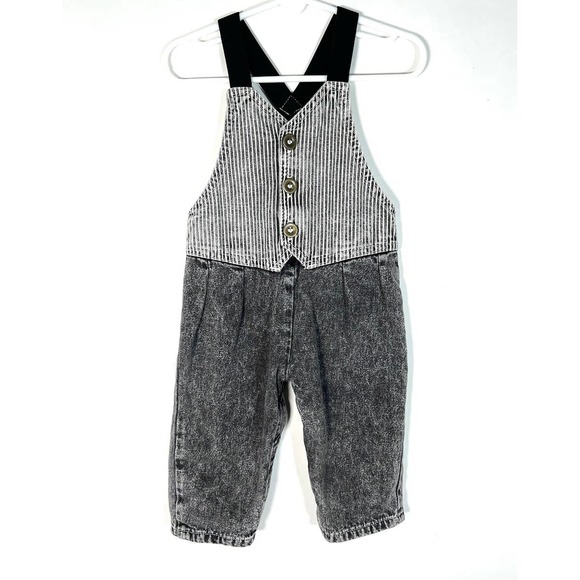 Vtg OshKosh B’Gosh Vestbak Overalls 18M USA Striped Vest Gray Black EUC!
